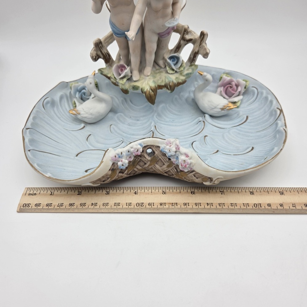 Vintage Baroque Porcelain Putti Centerpiece Planter With Cherubs Swans & Flowers - Picture 14 of 16